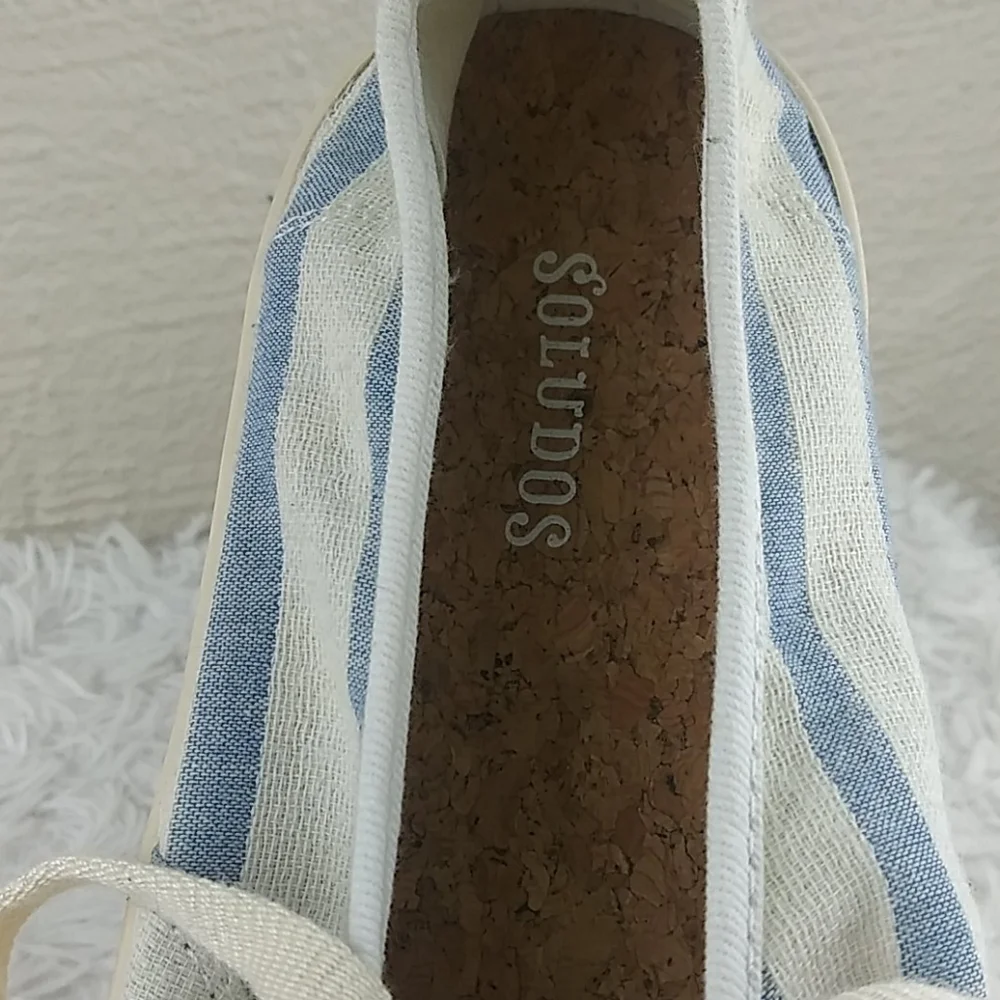 Soludos Blue Striped Fabric Upper Almond Toe Lace Up Low Top Platform Sneaker - Picture 14 of 15